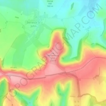 Carte topographique Winkelbury Hill, altitude, relief