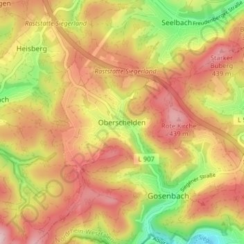 Carte topographique Oberschelden, altitude, relief