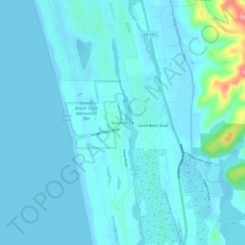 Carte topographique Sunset Beach, altitude, relief