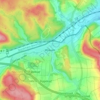 Carte topographique Wrexen, altitude, relief
