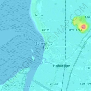 Carte topographique Burnham-on-Sea, altitude, relief