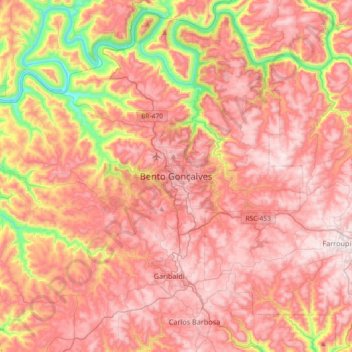 Carte topographique Bento Gonçalves, altitude, relief