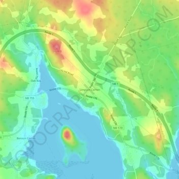 Carte topographique Simpson Corner, altitude, relief