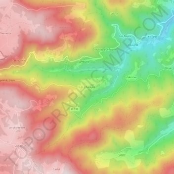 Carte topographique Les Chalayes, altitude, relief