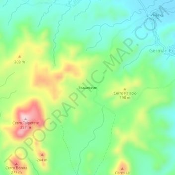 Carte topographique Ticuantepe, altitude, relief