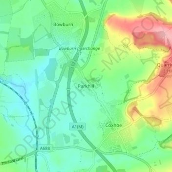Carte topographique Parkhill, altitude, relief