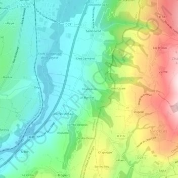 Carte topographique Chambéraz, altitude, relief