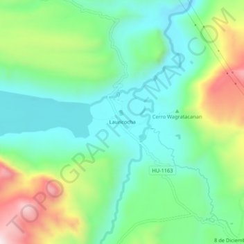 Carte topographique Lauricocha, altitude, relief