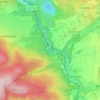 Carte topographique Binolen, altitude, relief