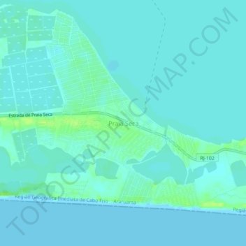 Carte topographique Praia Seca, altitude, relief