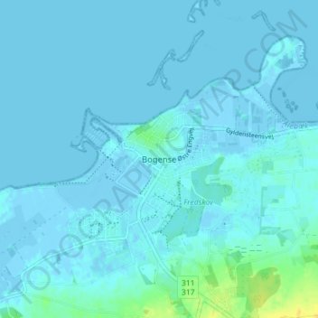 Carte topographique Bogense, altitude, relief