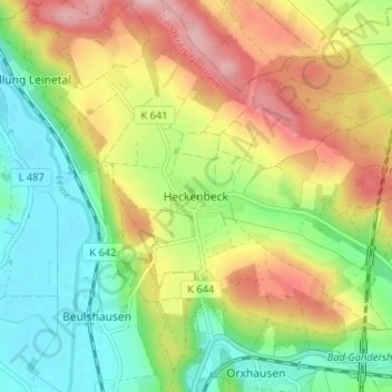 Carte topographique Heckenbeck, altitude, relief