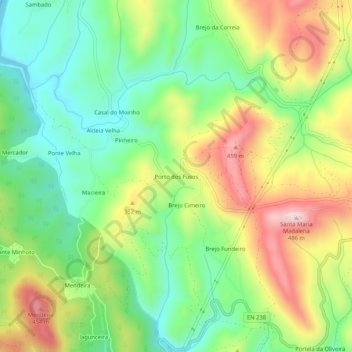 Carte topographique Porto dos Fusos, altitude, relief