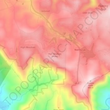 Carte topographique High Meadows Estates, altitude, relief