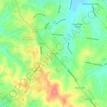 Carte topographique Rural Hill, altitude, relief