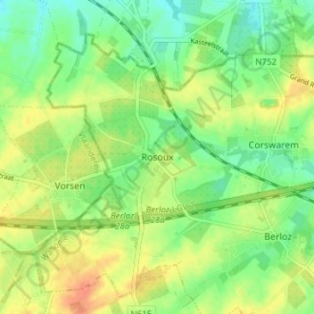 Carte topographique Rosoux, altitude, relief