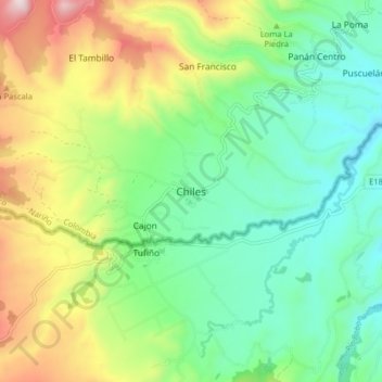 Carte topographique Chiles, altitude, relief