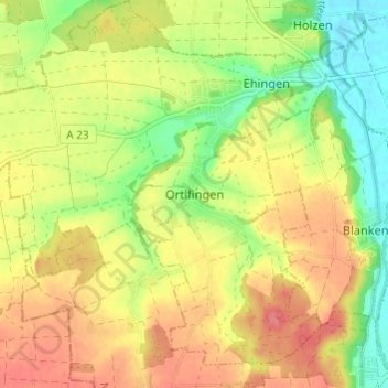 Carte topographique Ortlfingen, altitude, relief