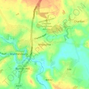 Carte topographique Milbourne, altitude, relief
