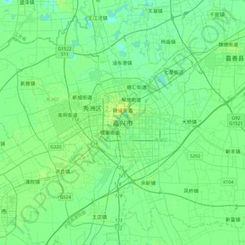 Carte topographique 嘉兴市, altitude, relief