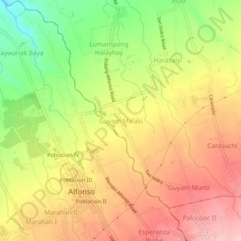 Carte topographique Guyam Malaki, altitude, relief