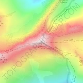 Carte topographique Tête de Vautisse, altitude, relief