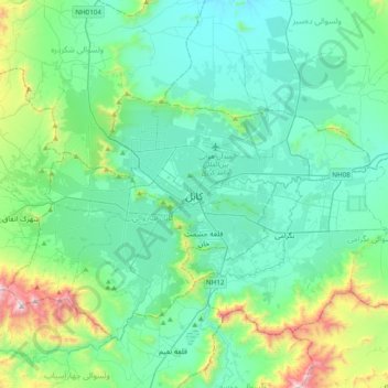 Carte topographique Kaboul, altitude, relief