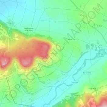 Carte topographique Muergas, altitude, relief