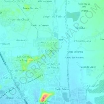 Carte topographique La Angostura 2, altitude, relief
