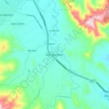Carte topographique Villa Sonador, altitude, relief