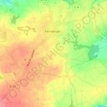 Carte topographique Coat Hery, altitude, relief