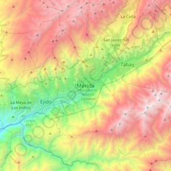 Carte topographique Mérida, altitude, relief