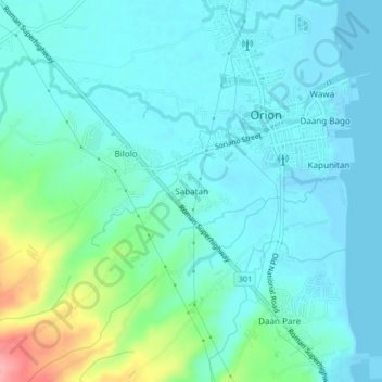 Carte topographique Sabatan, altitude, relief