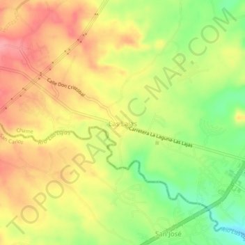 Carte topographique Las Lajas, altitude, relief