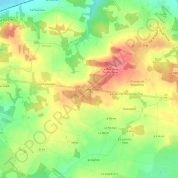 Carte topographique Les Quatre Routes, altitude, relief