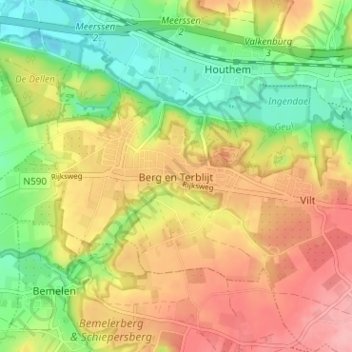 Carte topographique Berg en Terblijt, altitude, relief