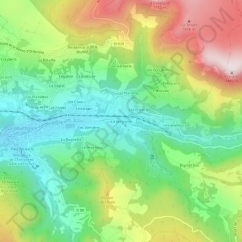 Carte topographique La Vergnère, altitude, relief