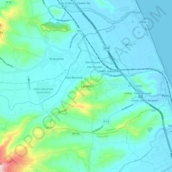 Carte topographique Loreto, altitude, relief