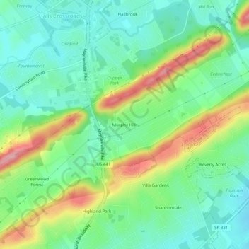 Carte topographique Murphy Hills, altitude, relief