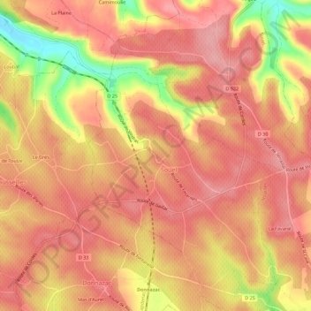 Carte topographique Fiou, altitude, relief