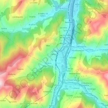 Carte topographique Barreo, altitude, relief