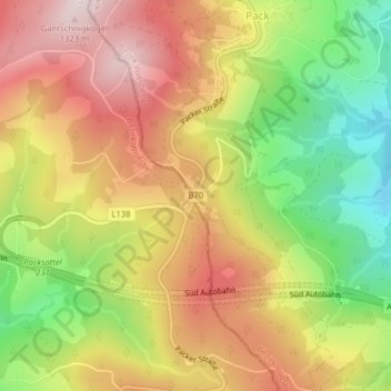 Carte topographique Packsattel, altitude, relief
