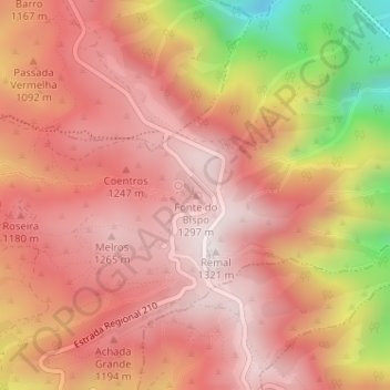 Carte topographique Fonte do Bispo, altitude, relief
