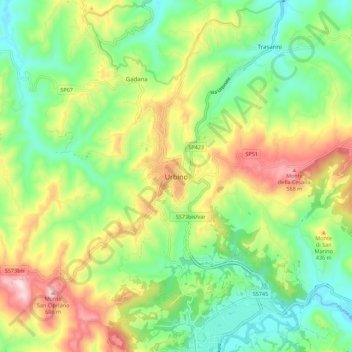 Carte topographique Urbino, altitude, relief