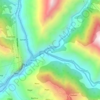 Carte topographique Larji, altitude, relief