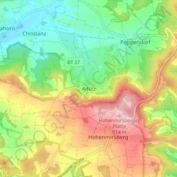 Carte topographique Adlitz, altitude, relief