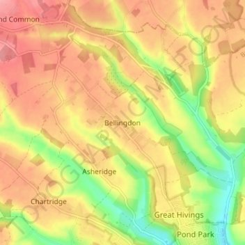 Carte topographique Bellingdon, altitude, relief