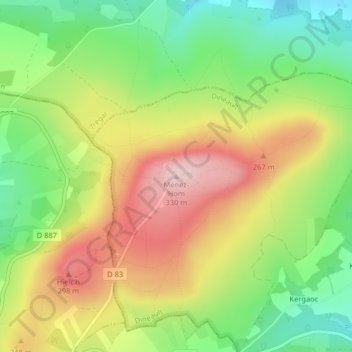 Carte topographique Ménez-Hom, altitude, relief
