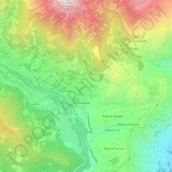 Carte topographique Vico Canavese, altitude, relief