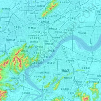 Carte topographique 杭州市, altitude, relief